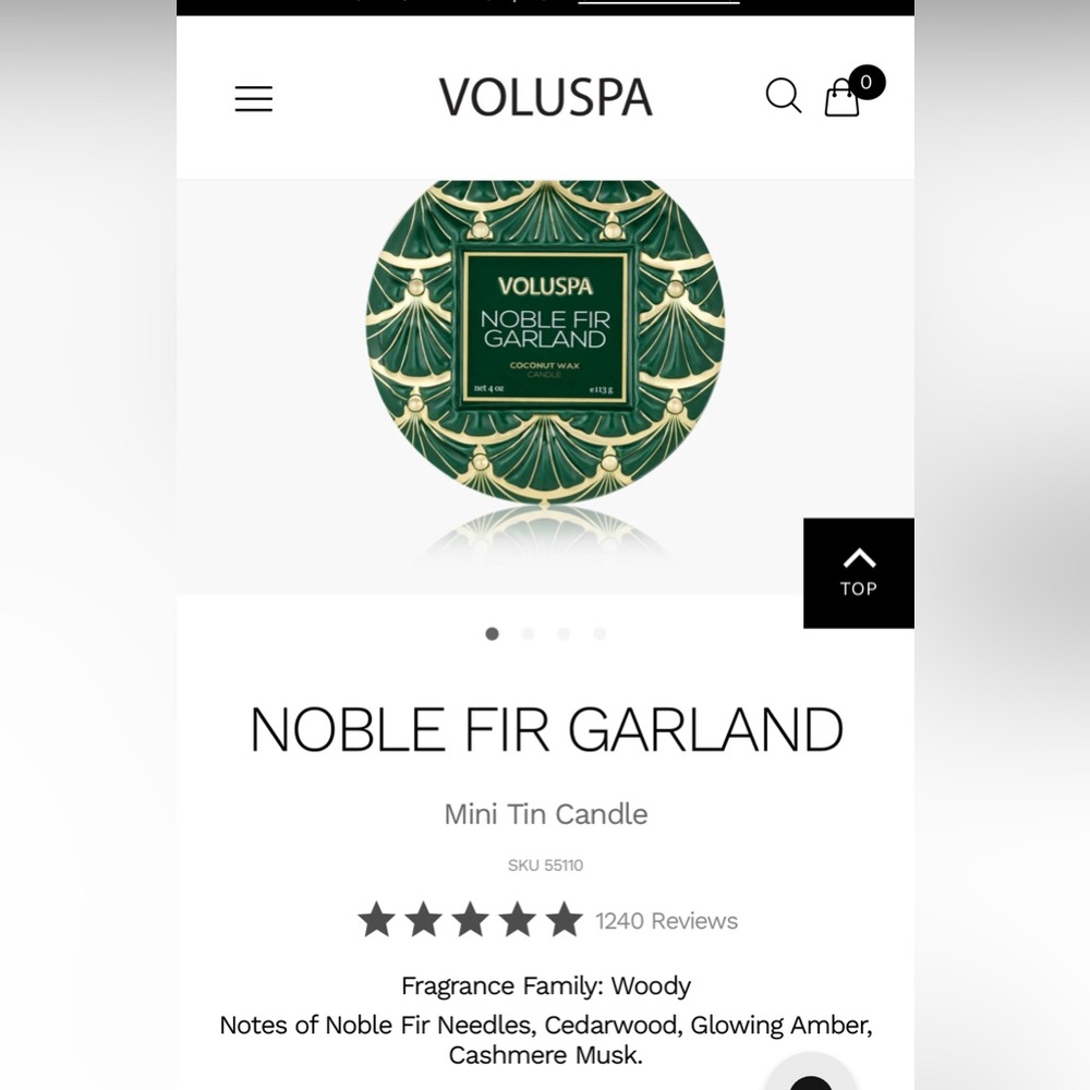 Voluspa Noble Fir Garland 4oz Candle BNWT
